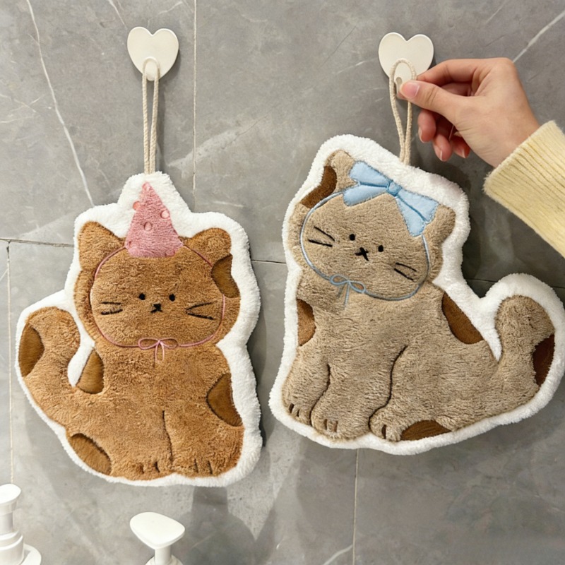 創造性あふれるかわいい猫の形をしたハンギングハンドタオル、バ - Home Textiles & Decorations のレビューと価格
