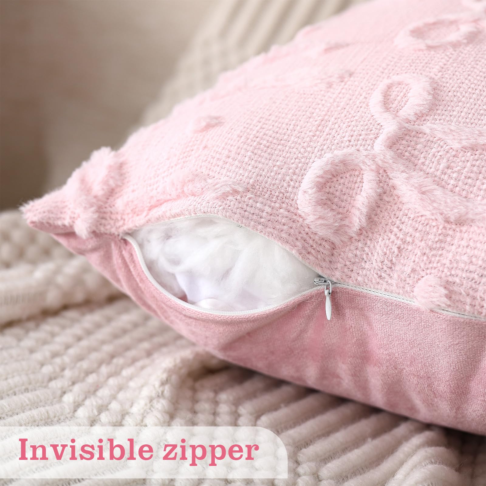 ピンクのリボン柄クッションカバー 18x18 コケット装飾枕 - Pillow Insert 18X18 のレビューと価格
