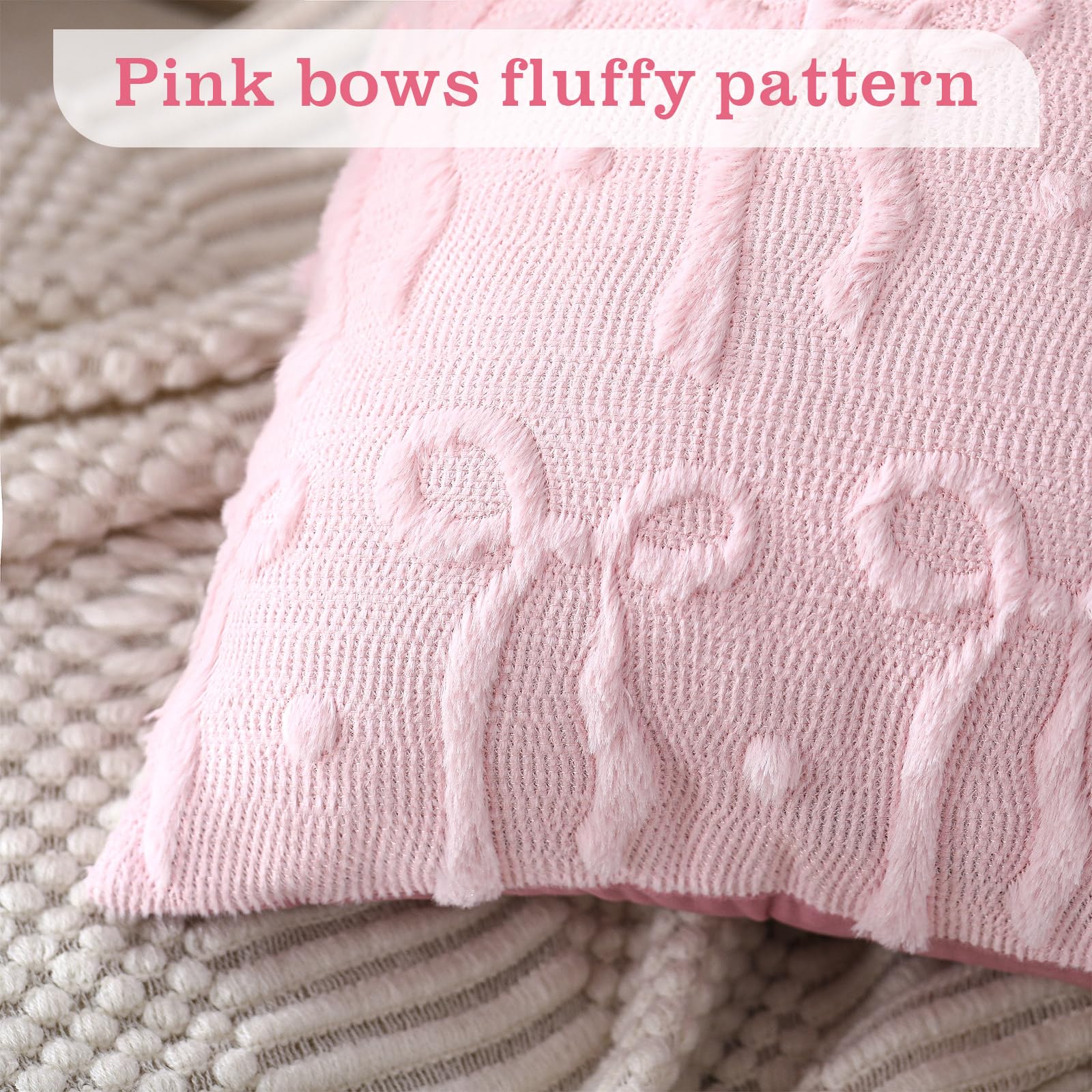 ピンクのリボン柄クッションカバー 18x18 コケット装飾枕 - Pillow Insert 18X18 のレビューと価格